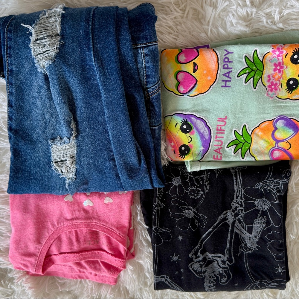Colorful Graphic T-Shirts and Distressed Jeans Bundle